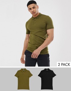 Поло обтягивающего кроя ASOS DESIGN - Набор из 2 шт. со скидкой-Мульти