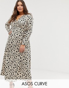 Платье макси с запахом и леопардовым принтом ASOS DESIGN Curve-Мульти