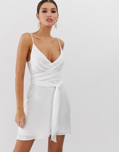 Платье мини с запахом и завязкой на талии ASOS DESIGN-Белый