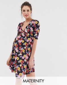 Короткое приталенное платье с запахом и цветочным принтом Bluebelle Maternity-Мульти