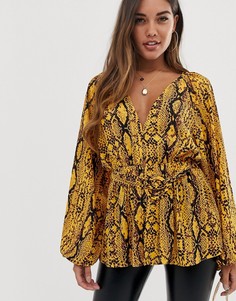 Топ с глубоким вырезом, рукавами-кимоно и змеиным принтом ASOS DESIGN-Мульти