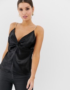 Атласный топ со стразами на бретелях ASOS DESIGN-Черный