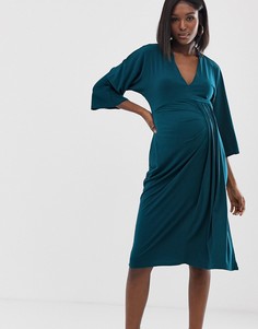 Платье миди с драпировкой эксклюзивно для ASOS DESIGN Maternity-Зеленый