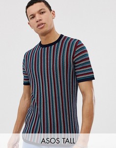 Темно-синяя вязаная футболка в зигзагообразную полоску ASOS DESIGN Tall-Темно-синий
