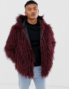 Бордовая фестивальная куртка из искусственного меха с капюшоном ASOS DESIGN-Красный