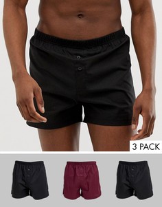 Набор из 3 тканых боксеров черного и бордового цвета ASOS DESIGN - Скидка-Мульти