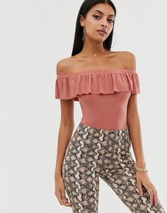 Боди с открытыми плечами и оборкой Love-Розовый