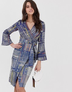 Платье с запахом и рукавами клеш Closet-Синий