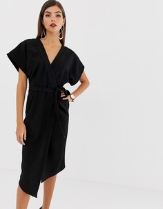 Платье миди с запахом ASOS DESIGN-Черный