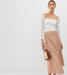 Розовая атласная юбка миди Stradivarius STR-Серый
