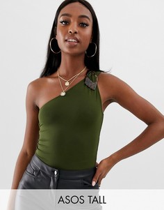 Боди на одно плечо с пряжкой ASOS DESIGN Tall-Зеленый