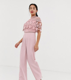 Розовый комбинезон с кружевным топом и высоким воротником Chi Chi London Petite