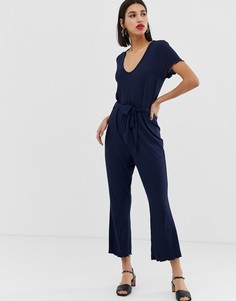 Комбинезон в рубчик с запахом Vero Moda-Темно-синий