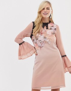 Платье с длинными рукавами и цветочной отделкой Little Mistress-Розовый