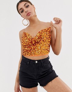 Топ на бретелях с отделкой пайетками ASOS DESIGN-Оранжевый