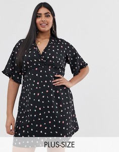 Чайное платье с цветочным принтом Fashion Union Plus-Черный