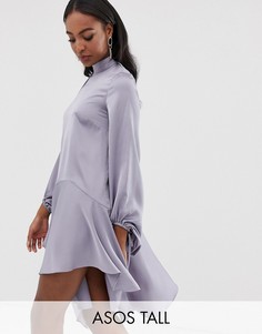Атласное платье мини с высоким воротом ASOS DESIGN Tall-Серый