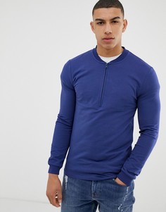Темно-синий облегающий свитшот с короткой молнией ASOS DESIGN