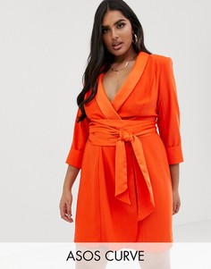 Платье-смокинг мини с поясом ASOS DESIGN Curve-Черный