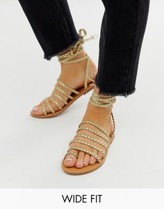 Золотистые сандалии для широкой стопы с плетеной отделкой London Rebel-Золотой