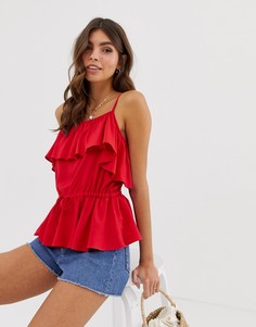 Топ на бретельках с оборкой ASOS DESIGN-Синий