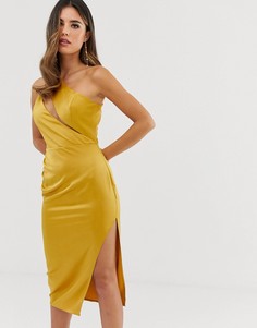 Атласное платье миди с разрезами на лифе ASOS DESIGN-Золотой