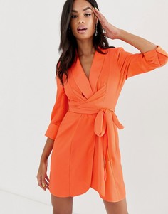 Платье-смокинг мини с завязывающимся поясом ASOS DESIGN-Оранжевый