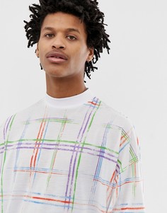 Oversize-футболка в клетку с высоким вырезом ASOS DESIGN-Белый