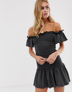 Присборенное платье с открытыми плечами ASOS DESIGN-Серый