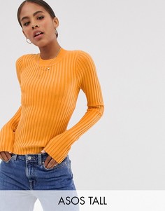 Джемпер в мелкий рубчик с круглым вырезом ASOS DESIGN Tall-Желтый
