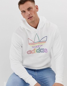 Худи белого цвета с разноцветным логотипом-трилистником adidas Originals-Черный