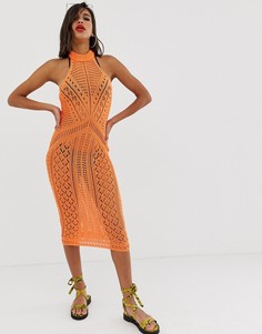Вязаное платье миди ASOS DESIGN-Оранжевый