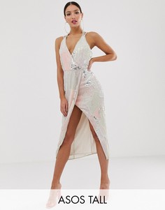 Платье миди с отделкой искусственным жемчугом и пайетками ASOS DESIGN Tall-Мульти