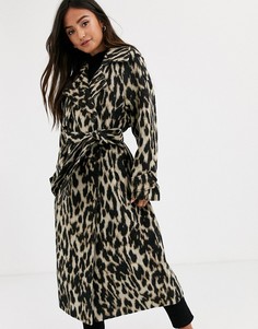 Oversize-пальто с леопардовым принтом и поясом ASOS DESIGN-Мульти