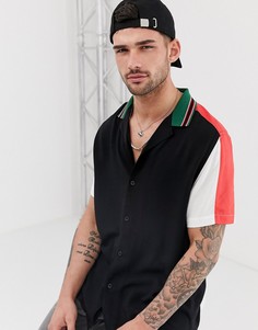 Черная вискозная рубашка в стиле 90-х с воротником и манжетами в рубчик ASOS DESIGN-Кремовый