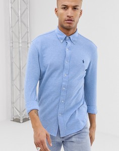 Синяя приталенная рубашка из пике на пуговицах с логотипом Polo Ralph Lauren-Синий