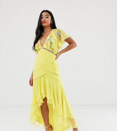 Платье миди с кружевной отделкой и вышивкой ASOS DESIGN Petite-Оранжевый