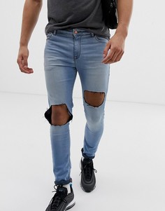 Голубые рваные джинсы ASOS DESIGN-Синий