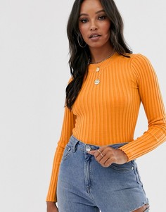 Облегающий джемпер в рубчик с круглым вырезом ASOS DESIGN-Желтый