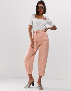 Суженные книзу брюки карго в стиле милитари с пряжкой ASOS DESIGN-Розовый