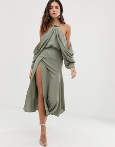 Платье миди с драпировкой на рукавах ASOS EDITION-Зеленый