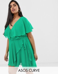 Платье мини с накидкой и асимметричным краем ASOS DESIGN Curve-Зеленый