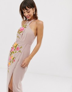 Платье-футляр миди с кольцом и вышивкой ASOS DESIGN-Мульти