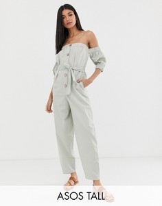 Комбинезон на пуговицах с открытыми плечами и завязкой на талии ASOS DESIGN Tall-Мульти
