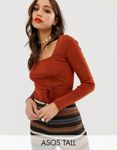 Боди с квадратным вырезом и открытой спиной ASOS DESIGN Tall-Коричневый