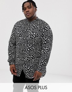 Длинная рубашка-oversize с воротником на пуговице и пятнистым принтом ASOS DESIGN Plus-Черный