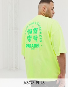 Яркая oversize-футболка с зеленым принтом на спине ASOS DESIGN Plus-Желтый