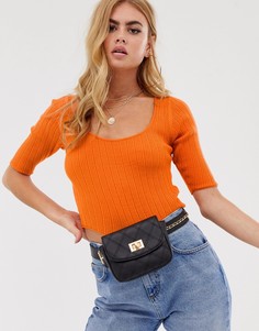 Джемпер в мелкий рубчик с овальным вырезом и короткими рукавами ASOS DESIGN-Оранжевый