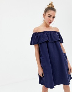Платье с открытыми плечами Monki-Темно-синий