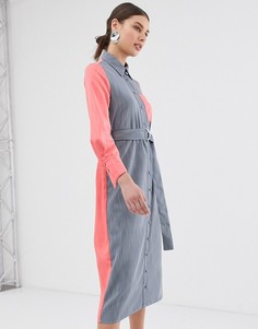 Двухцветное платье с поясом и D-образной пряжкой ASOS WHITE-Мульти